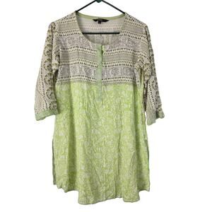 La Reve Art To Wear Dress XL Womens Green Light Weight Cottage Core Midi